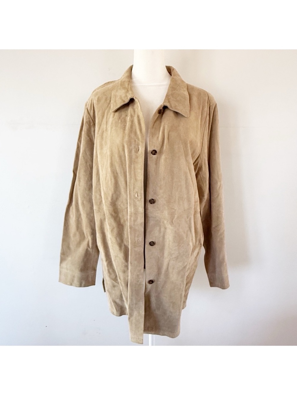 Kim Rogers Suede‎ Leather Jacket Large Oversized Neutral Classic Quiet Luxury